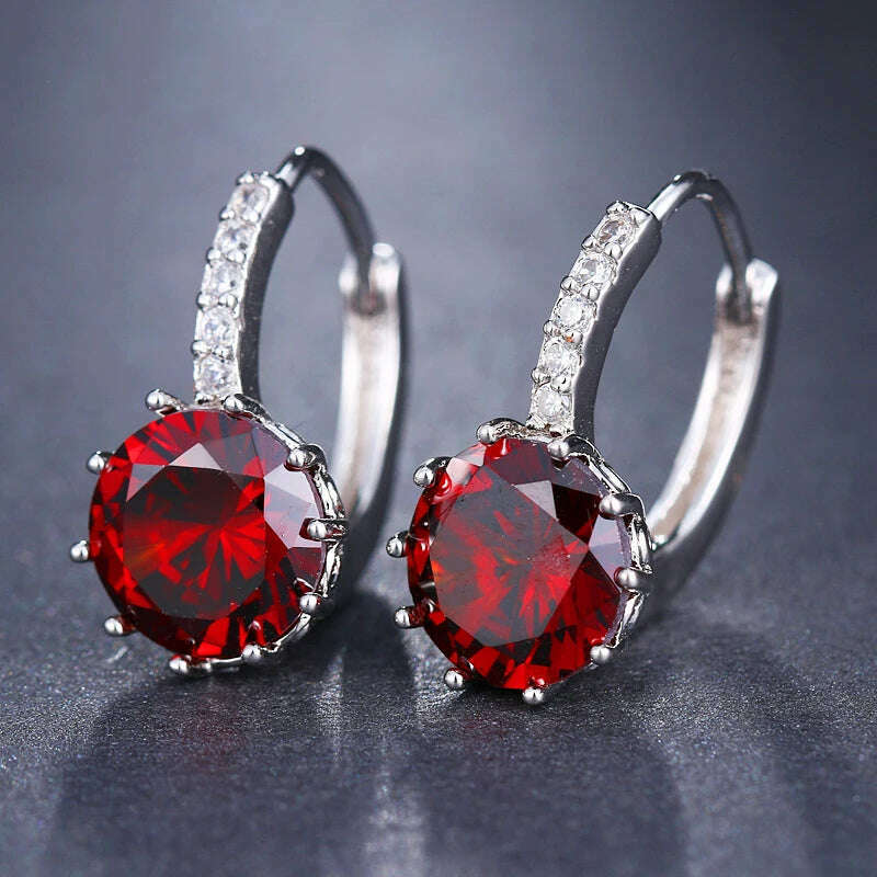 JMK Fashion Red Stone Cubic Zircon Dangle Earrings For Women Bridal Wedding Ruby Gemstone Jewelry Crystal Party Accessories Gift - KIMLUD