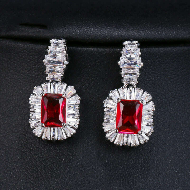 KIMLUD, JMK Fashion Red Stone Cubic Zircon Dangle Earrings For Women Bridal Wedding Ruby Gemstone Jewelry Crystal Party Accessories Gift, 564 Red silver / Red, KIMLUD APPAREL - Womens Clothes