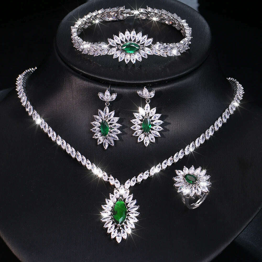 KIMLUD, JMK Luxury Emerald Bridal Wedding Jewelry Sets Green Stone AAA Cubic Zirconia Pendant Necklace Earrings Sets Party Dinner Wear, 266 green, KIMLUD APPAREL - Womens Clothes