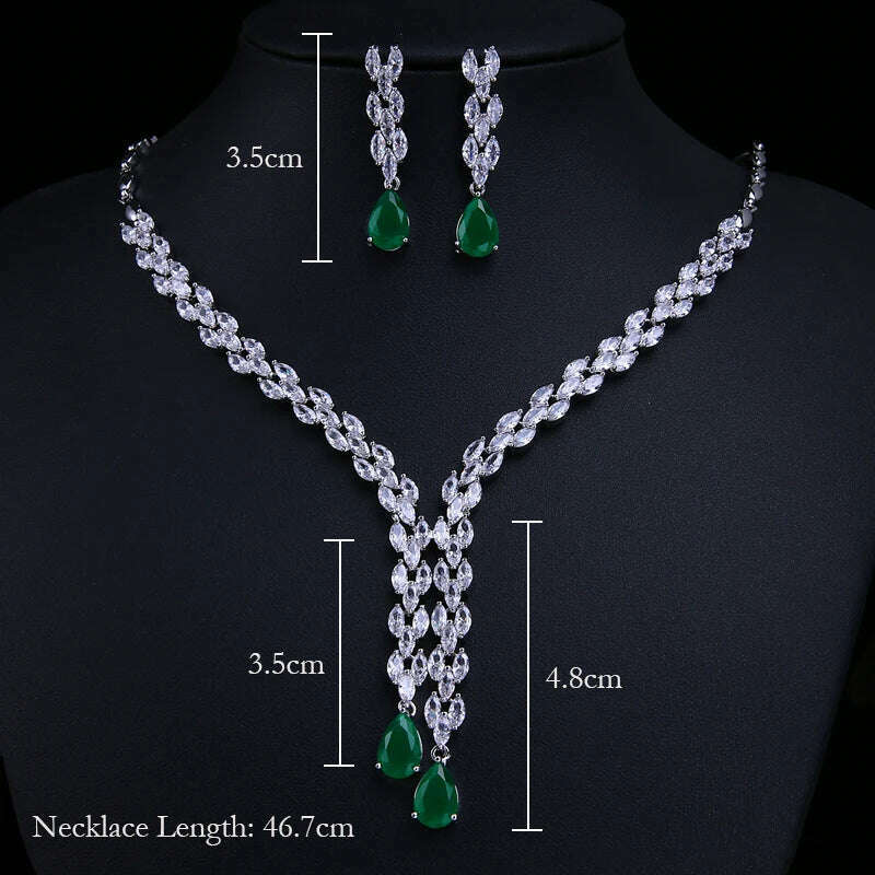 KIMLUD, JMK Luxury Emerald Bridal Wedding Jewelry Sets Green Stone AAA Cubic Zirconia Pendant Necklace Earrings Sets Party Dinner Wear, 189 green, KIMLUD APPAREL - Womens Clothes