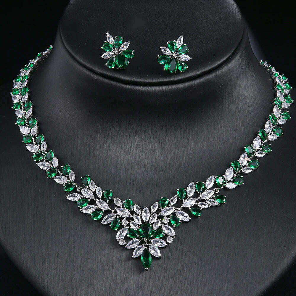 KIMLUD, JMK Luxury Emerald Bridal Wedding Jewelry Sets Green Stone AAA Cubic Zirconia Pendant Necklace Earrings Sets Party Dinner Wear, 7 green, KIMLUD APPAREL - Womens Clothes