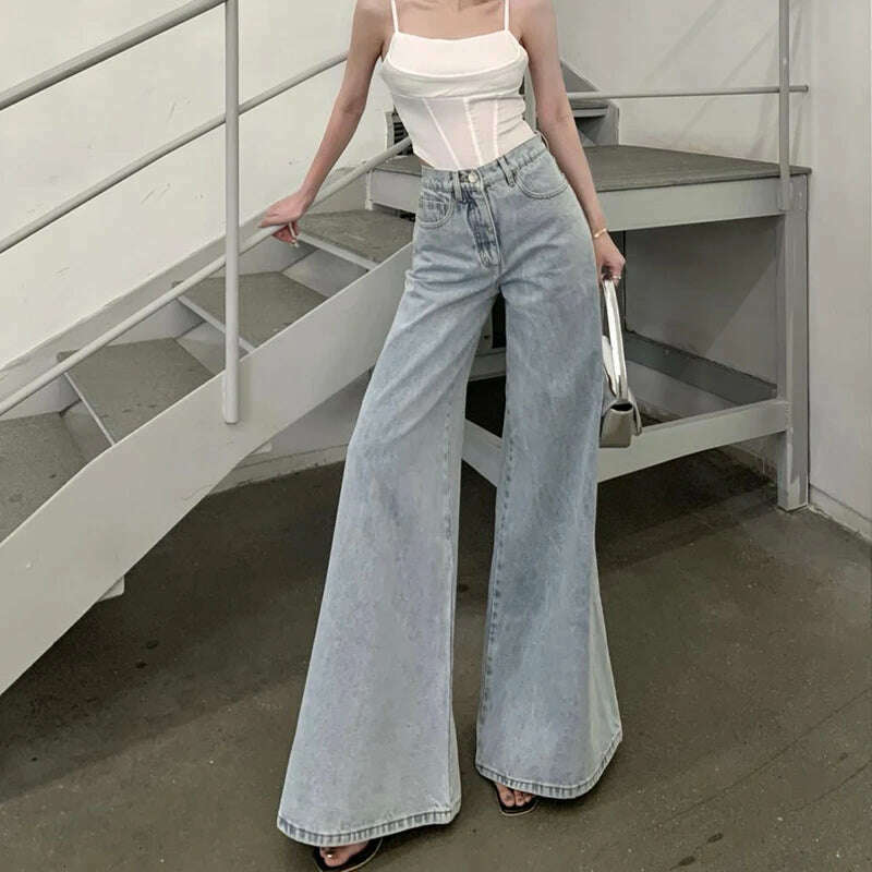 KIMLUD, Jmprs Loose Women Jeans High Waist Korean Causal Ladies Wide Leg Denim Pants Fashion Simple Female Baggy Trousers, KIMLUD Womens Clothes