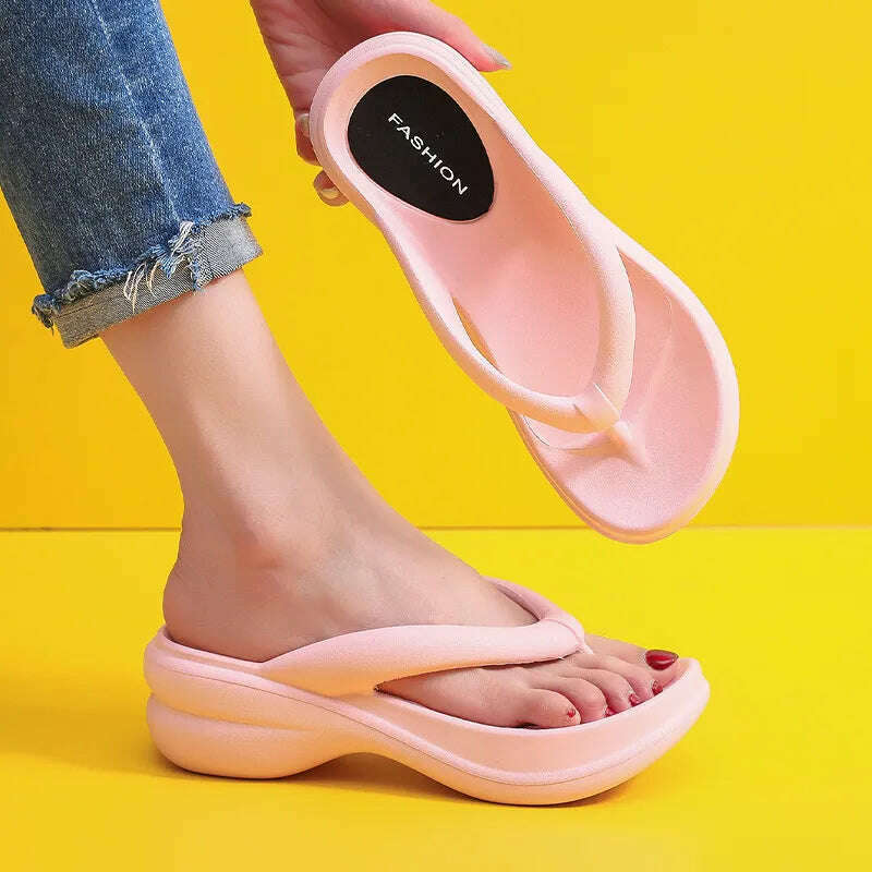 KIMLUD, JMPRS Thick Sole Wedges Flip Flops for Women 2023 Summer Clip Toe Platform Sandals Woman Non Slip Beach Slippers Outdoor Slides, Pink / 35-36, KIMLUD APPAREL - Womens Clothes