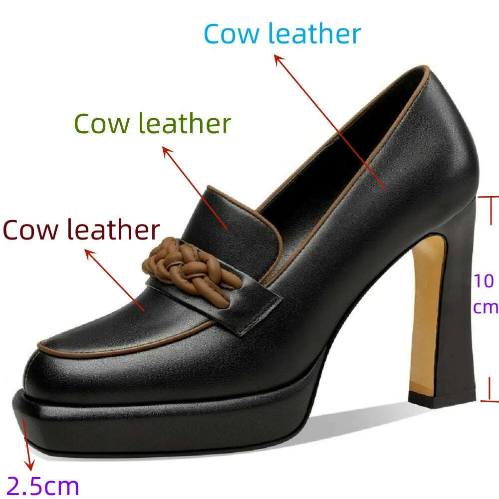 【JOCHEBED HU】Genuine Leather Platform Thick High Heels Pumps For Women Spring Summer Luxury Chunky Loafers Party Shoes Casual - KIMLUD