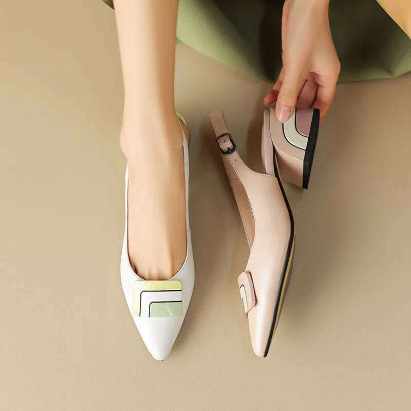 KIMLUD, 【JOCHEBED HU】Summer Genuine Leather Chunky Sandals Sexy Women High Heels Shoes New Brand Party Designer Slingback Slippers Pumps, KIMLUD Womens Clothes