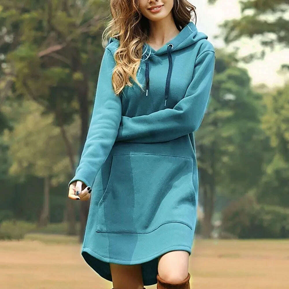 Jocoo Jolee Casual Loose Solid Women Hoodies Long Style Sweatshirt Casual Pocket Oversized Hoodie kpop Hoody Dress Pullover - KIMLUD