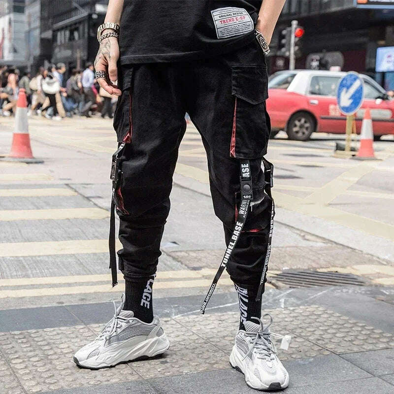 KIMLUD, Joggers Cargo Pants for Men Casual Hip Hop Hit Color Pocket Male Trousers Sweatpants Streetwear Ribbons Techwear Pants, KIMLUD Womens Clothes