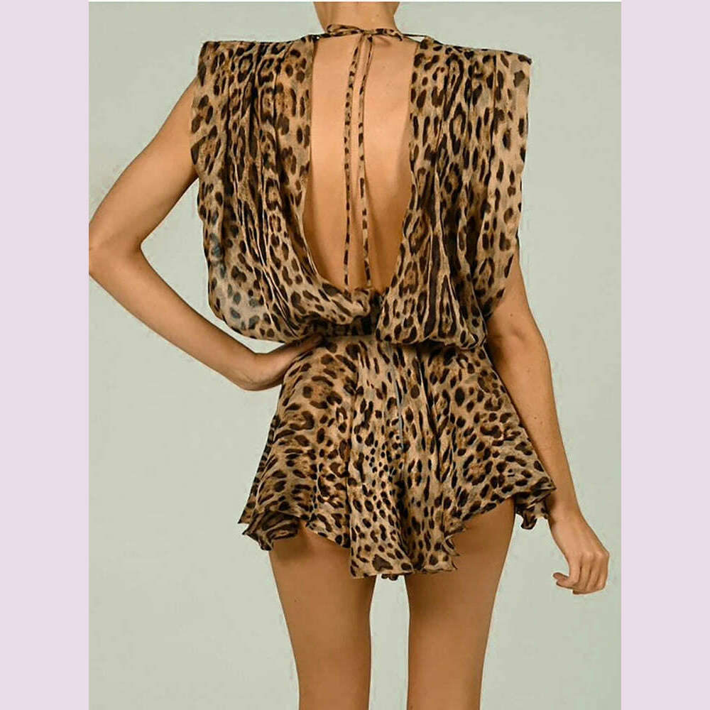 KIMLUD, JULISSA MO Sexy Deep V-neck Bandage Women Dress Print Leopard High Waist Dress Summer Loose Elegant Party Clubwear Vestidos 2024, KIMLUD Womens Clothes