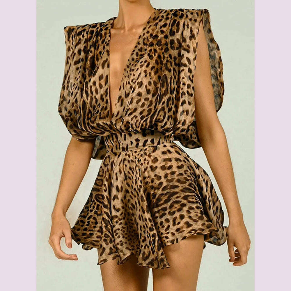 KIMLUD, JULISSA MO Sexy Deep V-neck Bandage Women Dress Print Leopard High Waist Dress Summer Loose Elegant Party Clubwear Vestidos 2024, KIMLUD Womens Clothes