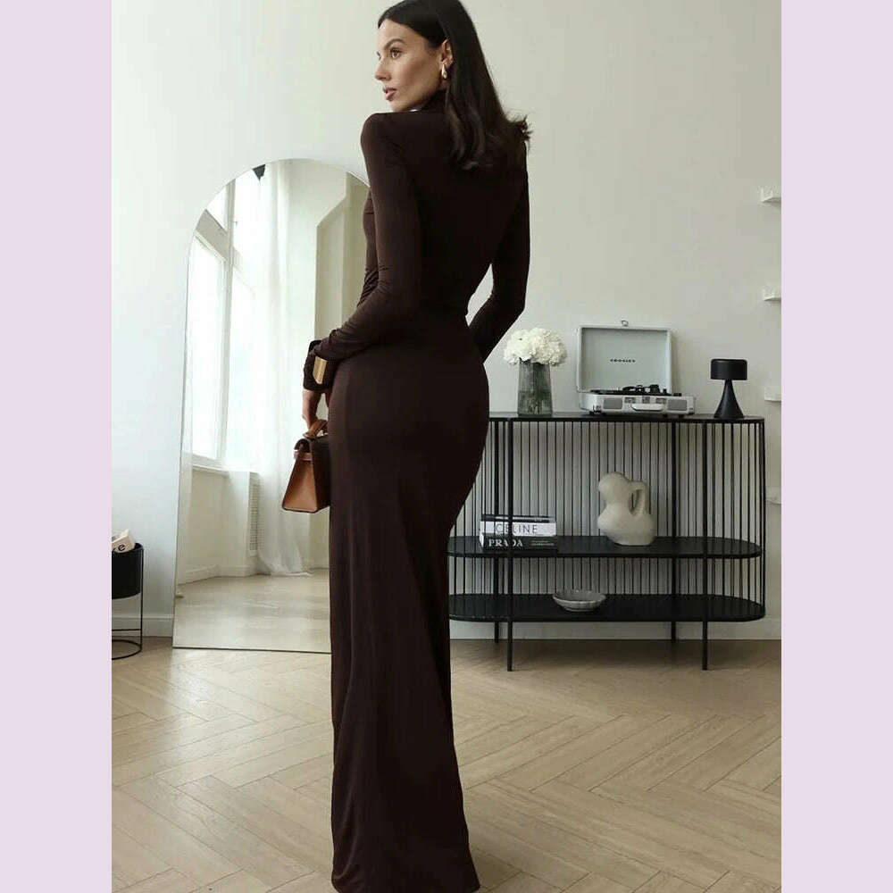 KIMLUD, JULISSA MO Sexy High Slit Bandage Women Long Dress Black Turtleneck Long Sleeve Dress Female Winter Slim Elegant Women Clothing, KIMLUD Womens Clothes