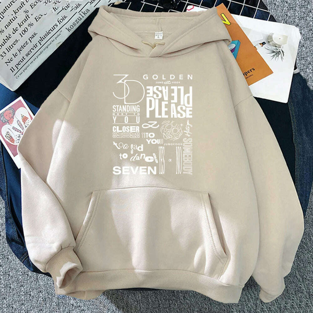 KIMLUD, JungKook Golden Hoodie Women Harajuku Standing Next To You Hoodies Unisex Autumn Winter Vintage Seven Pullover Sweatshirts Korea, 15007-GH11 / S, KIMLUD APPAREL - Womens Clothes