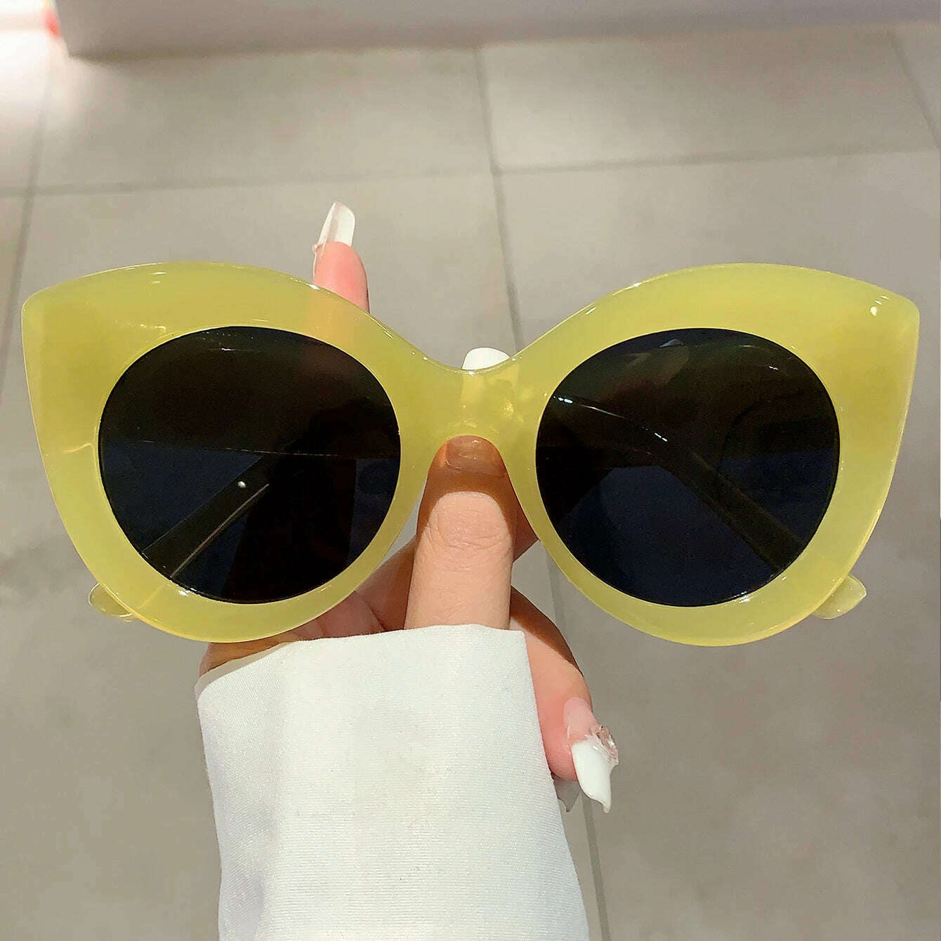 KIMLUD, KAMMPT Oversized Cat Eye Sunglasses New Vintage Candy Color Women Shades with Pearls Ins Trendy Brand Design Outdoor Eyewear, KIMLUD Womens Clothes