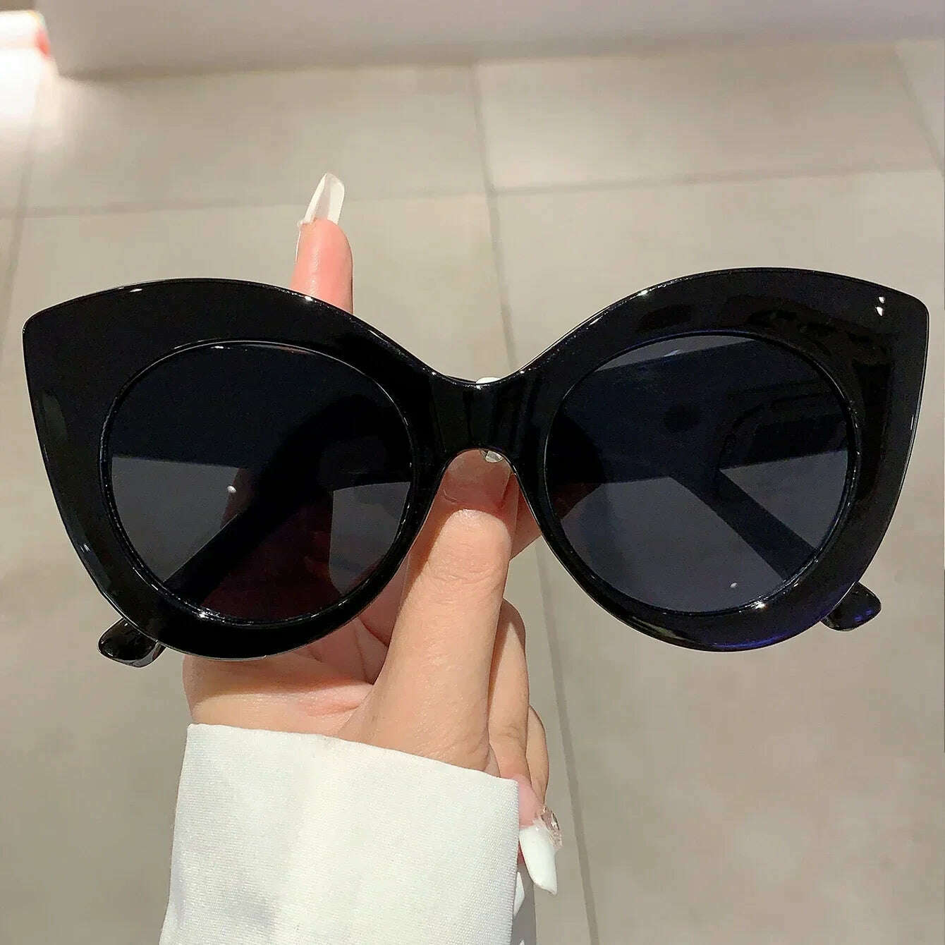 KIMLUD, KAMMPT Oversized Cat Eye Sunglasses New Vintage Candy Color Women Shades with Pearls Ins Trendy Brand Design Outdoor Eyewear, KIMLUD Womens Clothes