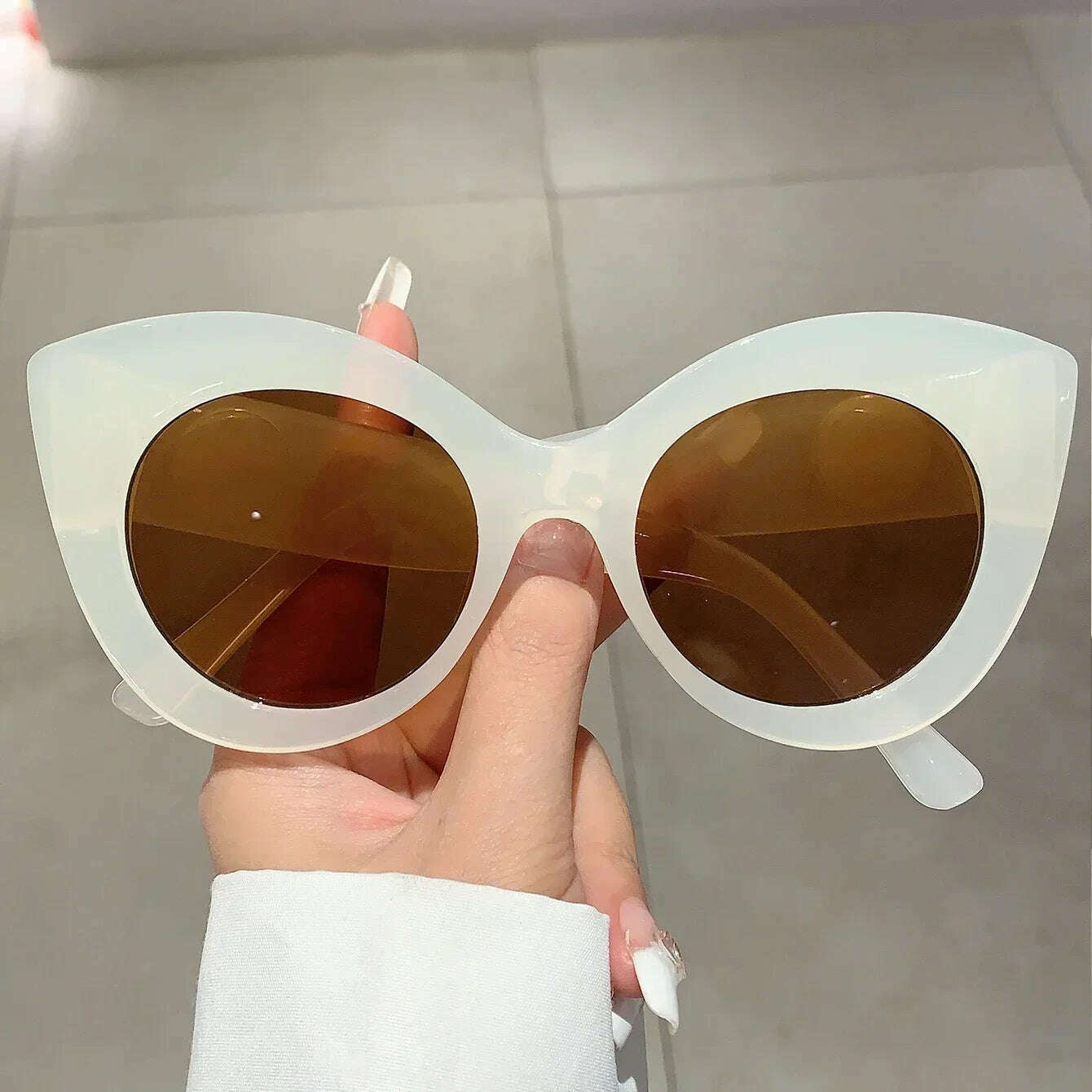 KIMLUD, KAMMPT Oversized Cat Eye Sunglasses New Vintage Candy Color Women Shades with Pearls Ins Trendy Brand Design Outdoor Eyewear, KIMLUD Womens Clothes