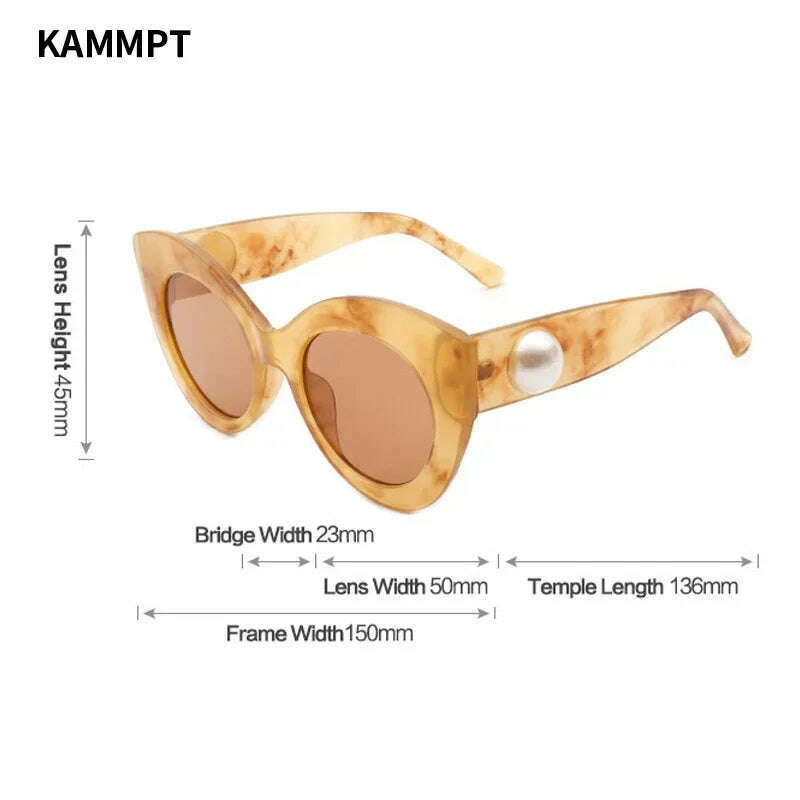 KIMLUD, KAMMPT Oversized Cat Eye Sunglasses New Vintage Candy Color Women Shades with Pearls Ins Trendy Brand Design Outdoor Eyewear, KIMLUD Womens Clothes