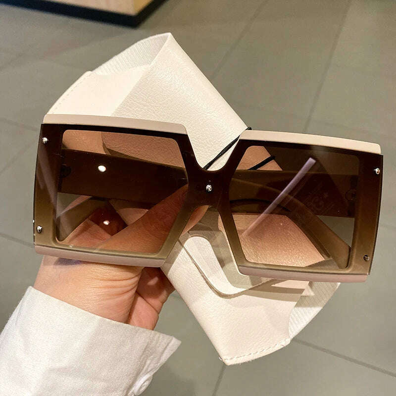 KIMLUD, KAMMPT Square Oversized One-pieces Sunglasses Men Women Trendy Gradient Goggle Eyewear Fashion Luxury Brand Design Sun Glasses, coffee-tea / as picture, KIMLUD APPAREL - Womens Clothes