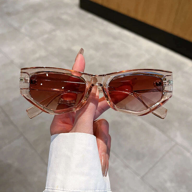 KIMLUD, KAMMPT Vintage Cat Eye Sunglasses Men Women New in Fashion Irregular Gradient Eyewear Shades Luxury Brand Designer Sun Glasses, tea-gradient tea / as picture shows, KIMLUD APPAREL - Womens Clothes