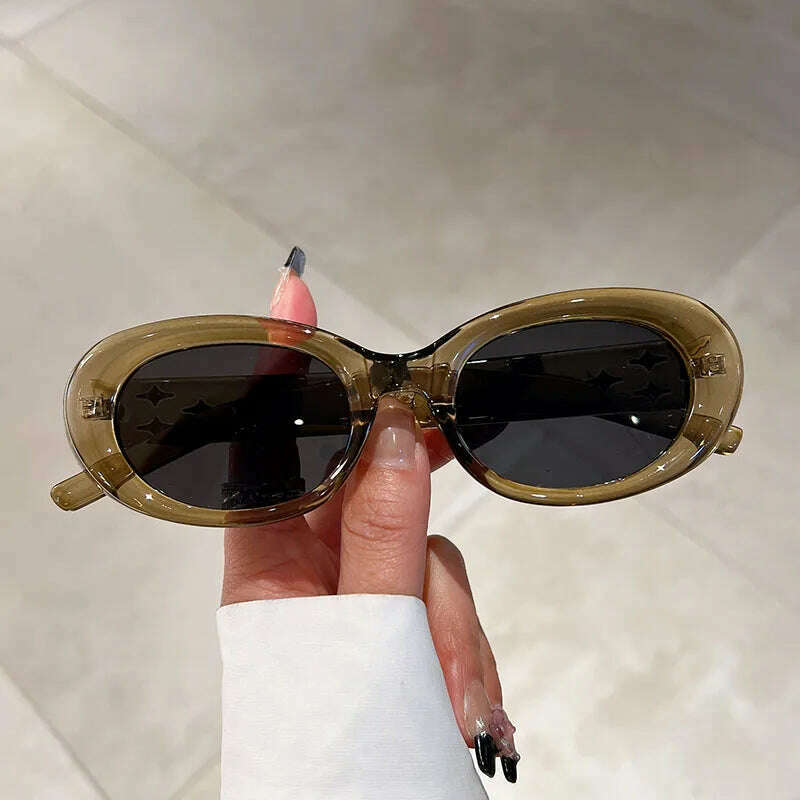 KIMLUD, KAMMPT Vintage Oval Sunglasses Women Fashion Ins New Trendy Candy Color Shades Eyewear Luxury Brand Deisgn UV400 Sun Glasses, KIMLUD Womens Clothes