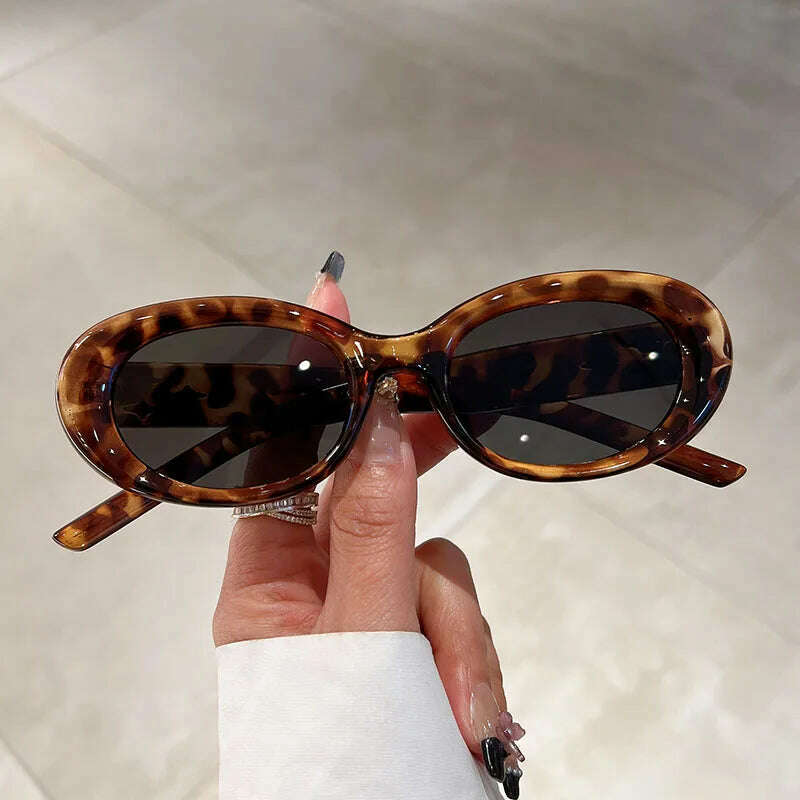 KIMLUD, KAMMPT Vintage Oval Sunglasses Women Fashion Ins New Trendy Candy Color Shades Eyewear Luxury Brand Deisgn UV400 Sun Glasses, leopard-black / as picture shows, KIMLUD APPAREL - Womens Clothes