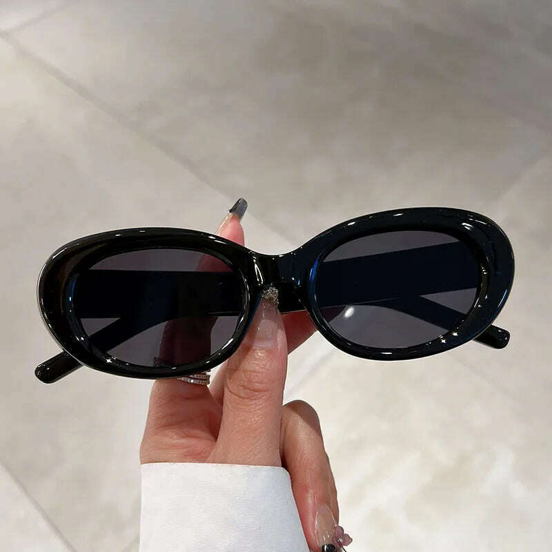 KIMLUD, KAMMPT Vintage Oval Sunglasses Women Fashion Ins New Trendy Candy Color Shades Eyewear Luxury Brand Deisgn UV400 Sun Glasses, black-black / as picture shows, KIMLUD APPAREL - Womens Clothes