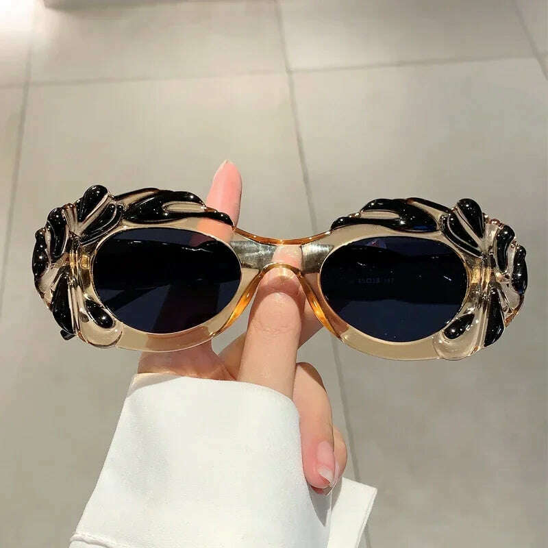 KIMLUD, KAMMPT Vintage Oval Women Sunglasses Stylish Candy Color Cloud Shaped Rim Shades 2023 New Trendy Punk Brand Design UV400 Eyewear, KIMLUD Womens Clothes