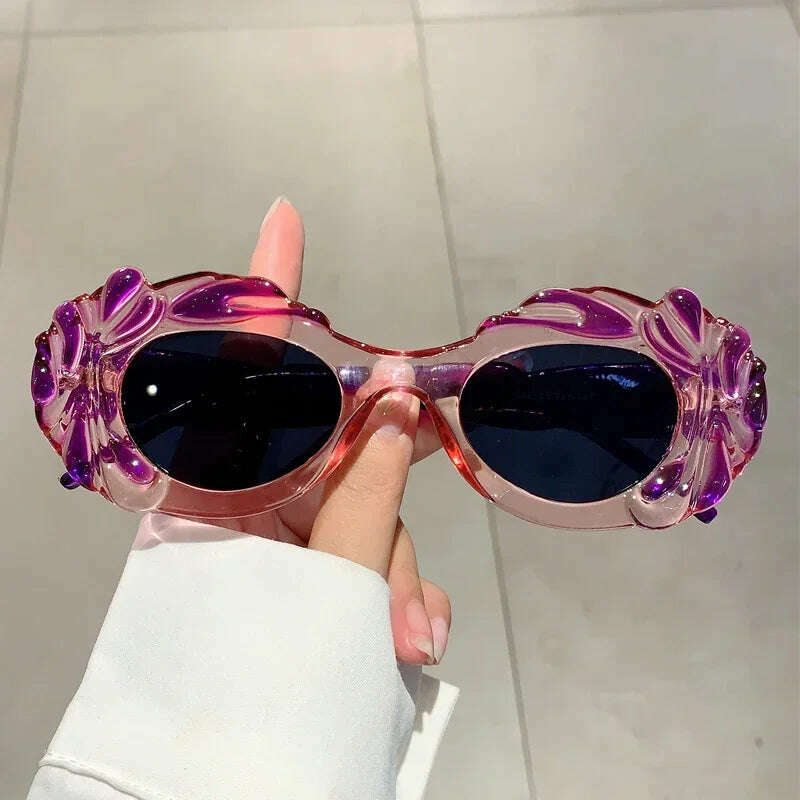 KIMLUD, KAMMPT Vintage Oval Women Sunglasses Stylish Candy Color Cloud Shaped Rim Shades 2023 New Trendy Punk Brand Design UV400 Eyewear, KIMLUD Womens Clothes