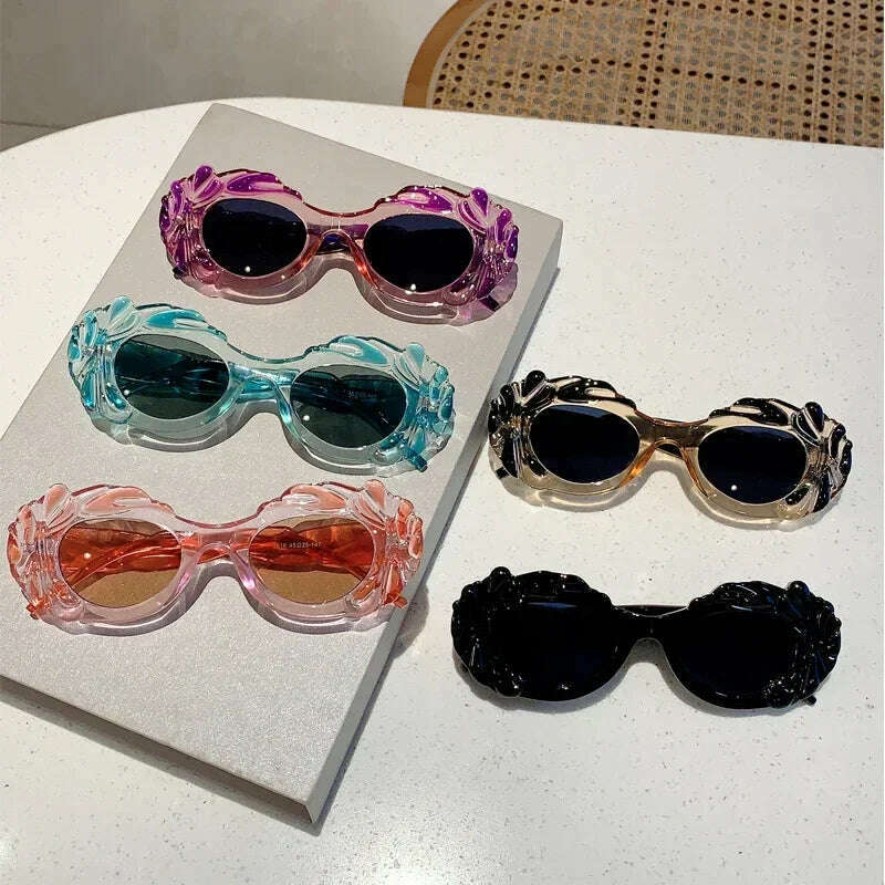 KIMLUD, KAMMPT Vintage Oval Women Sunglasses Stylish Candy Color Cloud Shaped Rim Shades 2023 New Trendy Punk Brand Design UV400 Eyewear, KIMLUD Womens Clothes