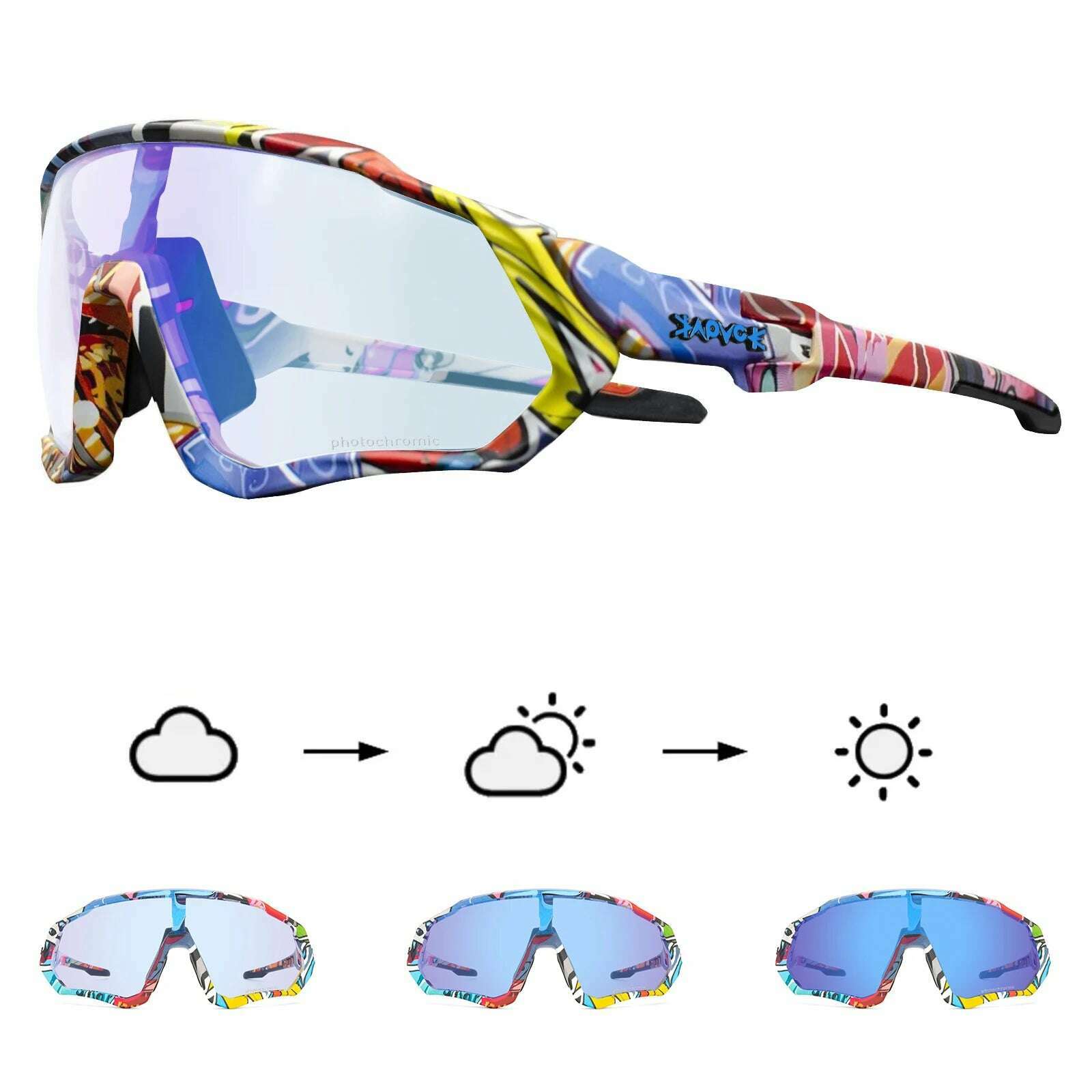 Kapvoe Cycling Glasses Photochromic Bicycle Goggles Outdoor Sports Cycling Sunglasses Built-in Myopia Frame UV400 Bike Eyewear - KIMLUD