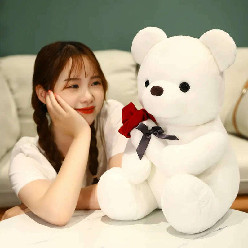 Kawaii Teddy Bear with Roses Plush Toy Soft Bear Stuffed Doll Romantic Gift for Lover Home Decor Valentine's Day Gifts for Girls - KIMLUD