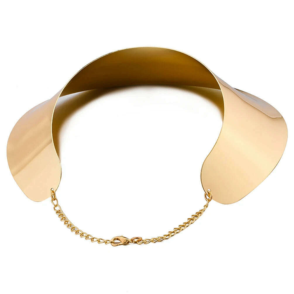 KDLUN Indian Jewelry Sets Gold Color Metal Exaggerated Torque Big Bib Collar Choker Necklace Earrings Bracelet Set African Women - KIMLUD