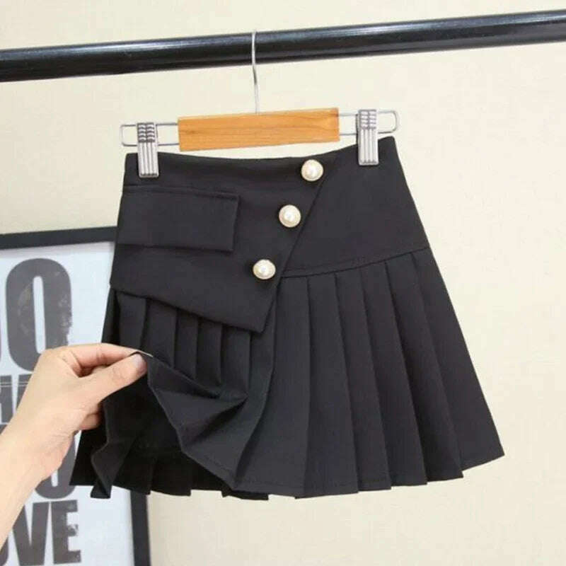 KIMLUD, Kids Girls Pleated Skirts Teenage Black White School Skirts 2021 New Fashoin Kids Dance Clothing Children Princess Skirts 4-13Y, KIMLUD Womens Clothes