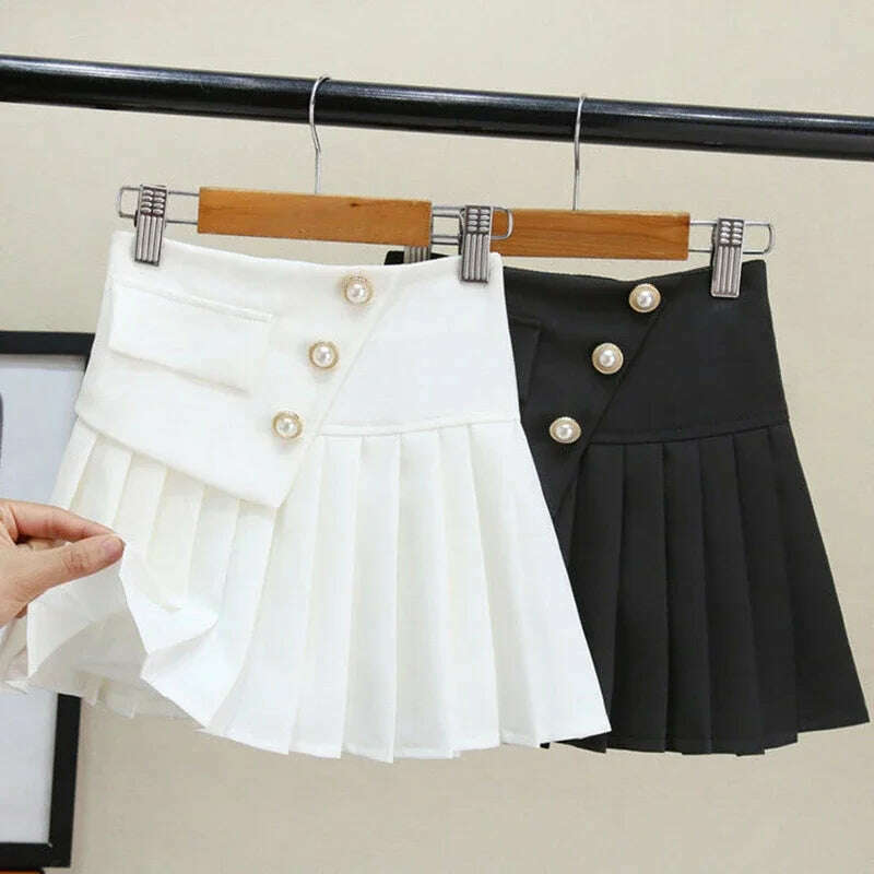 KIMLUD, Kids Girls Pleated Skirts Teenage Black White School Skirts 2021 New Fashoin Kids Dance Clothing Children Princess Skirts 4-13Y, KIMLUD Womens Clothes