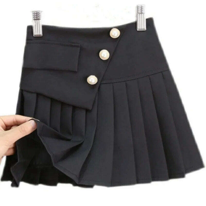 KIMLUD, Kids Girls Pleated Skirts Teenage Black White School Skirts 2021 New Fashoin Kids Dance Clothing Children Princess Skirts 4-13Y, Black / 10-13Y(160), KIMLUD APPAREL - Womens Clothes