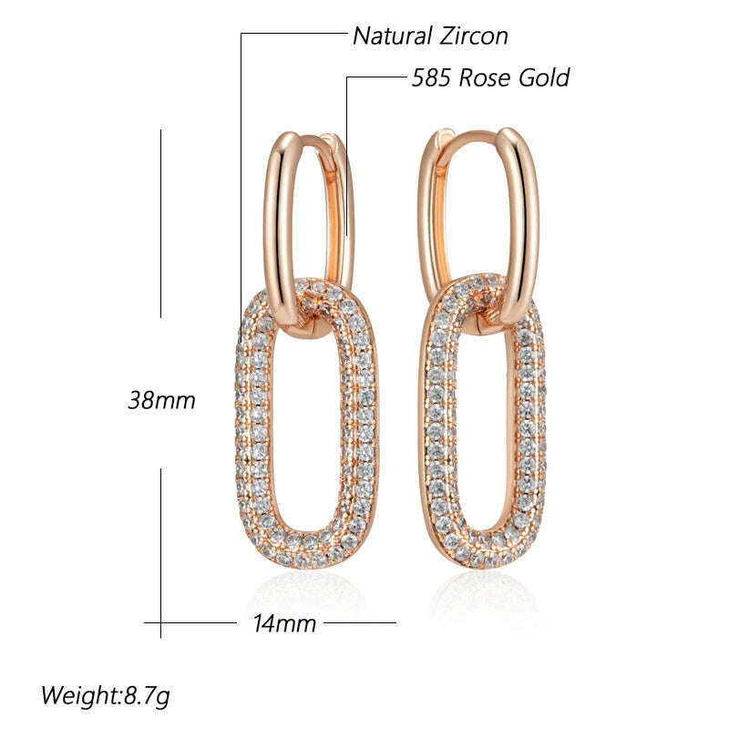 Kinel Geometric Oval Rectangle Full Natural Zircon Hoop Earrings For Women 585 Rose Gold Color Daily Fine Elegant Female Jewelry - KIMLUD