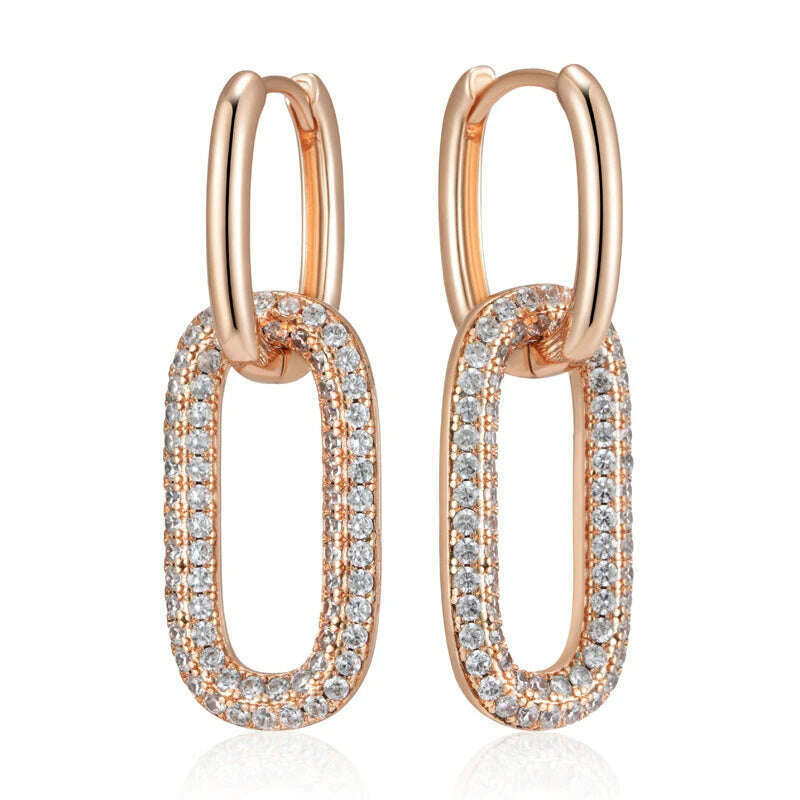 Kinel Geometric Oval Rectangle Full Natural Zircon Hoop Earrings For Women 585 Rose Gold Color Daily Fine Elegant Female Jewelry - KIMLUD