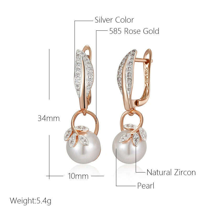 Kinel Hot Fashion Crystal Flower Pearl Drop Earrings for Women 585 Rose Gold Silver Color Mix Boho Ethnic Wedding Jewelry Gift - KIMLUD