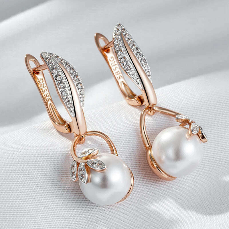 Kinel Hot Fashion Crystal Flower Pearl Drop Earrings for Women 585 Rose Gold Silver Color Mix Boho Ethnic Wedding Jewelry Gift - KIMLUD