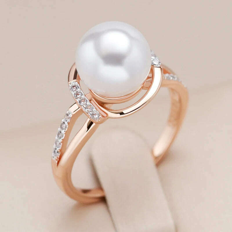 Kinel Hot Fashion Geometry Pearl Ring for Women 585 Rose Gold Silver Color Mix Natural Zircon Boho Ethnic Wedding Jewelry - KIMLUD