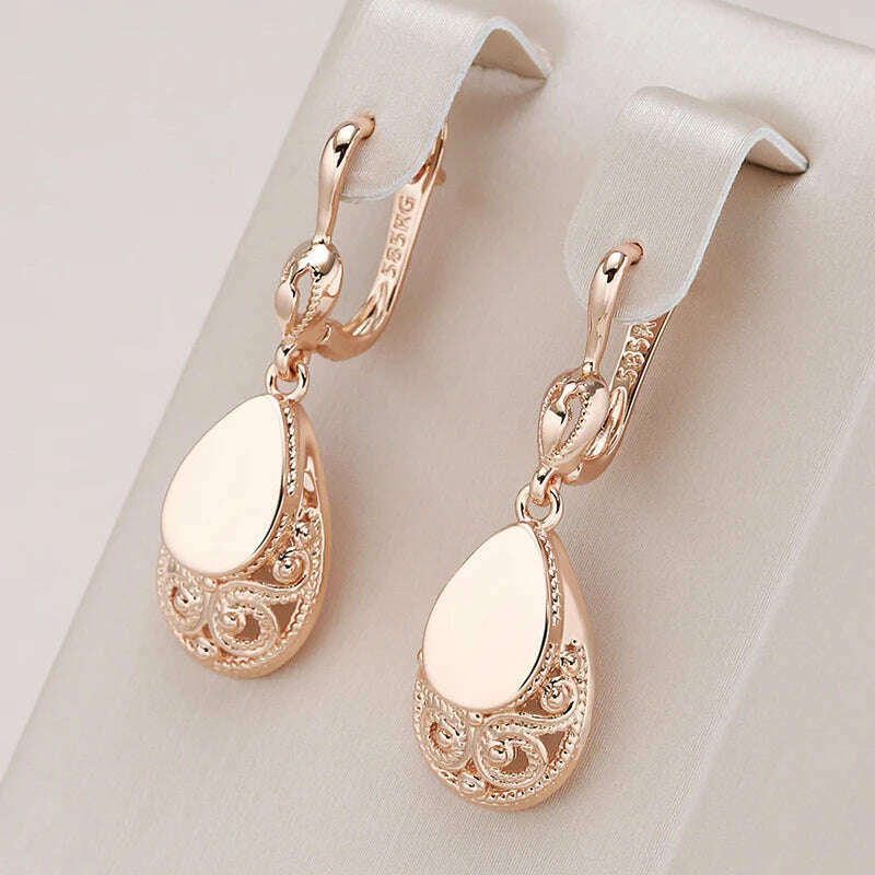 KIMLUD, Kinel Hot Fashion Glossy Drop Earrings for Women 585 Rose Gold Simple Water Retro Drop Earrings Ethnic Bride Wedding Jewelry, KIMLUD Womens Clothes