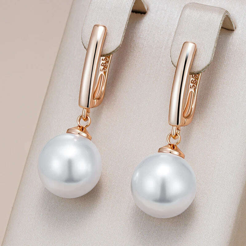 Kinel Hot Simple 10mm 12mm 16mm Pearl Drop Earrings for Women Luxury 585 Rose Gold Color Bridal Daily Earrings Wedding Jewelry - KIMLUD