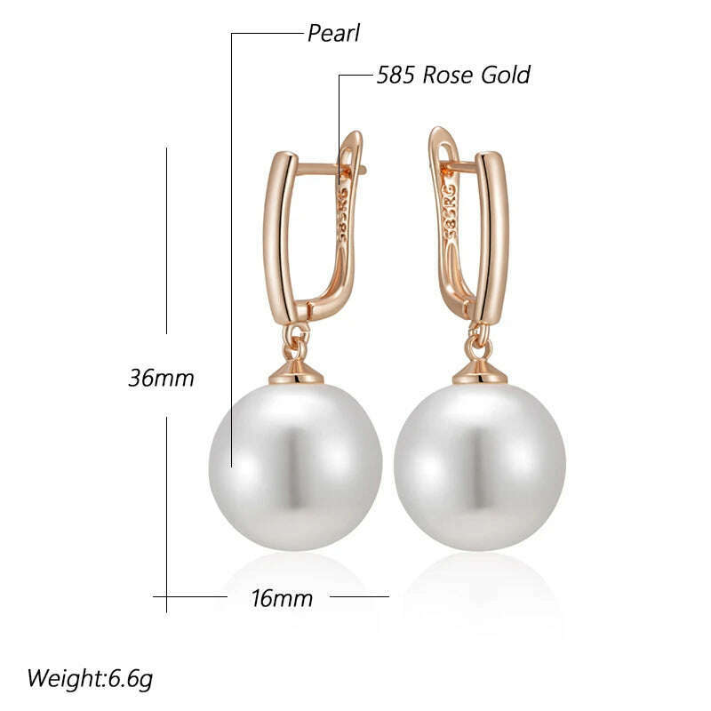 Kinel Hot Simple 10mm 12mm 16mm Pearl Drop Earrings for Women Luxury 585 Rose Gold Color Bridal Daily Earrings Wedding Jewelry - KIMLUD