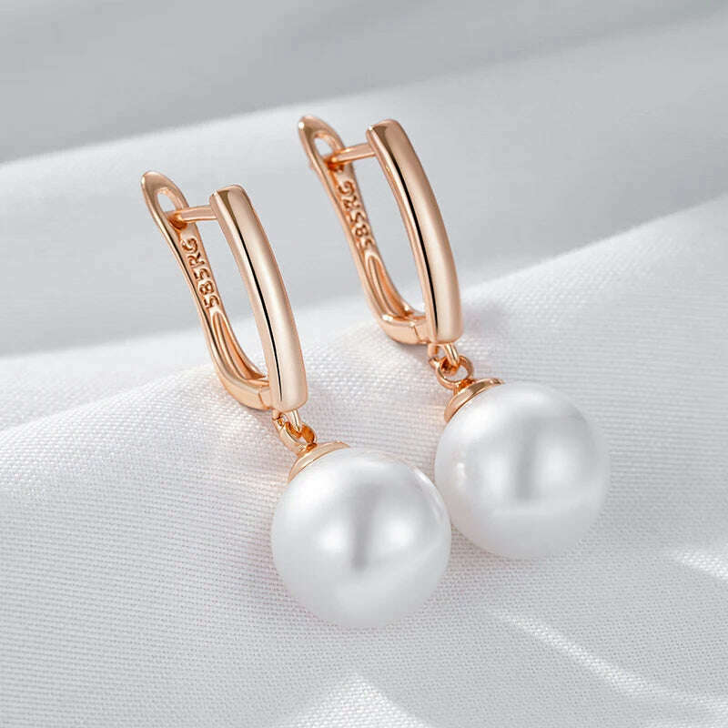 Kinel Hot Simple 10mm 12mm 16mm Pearl Drop Earrings for Women Luxury 585 Rose Gold Color Bridal Daily Earrings Wedding Jewelry - KIMLUD