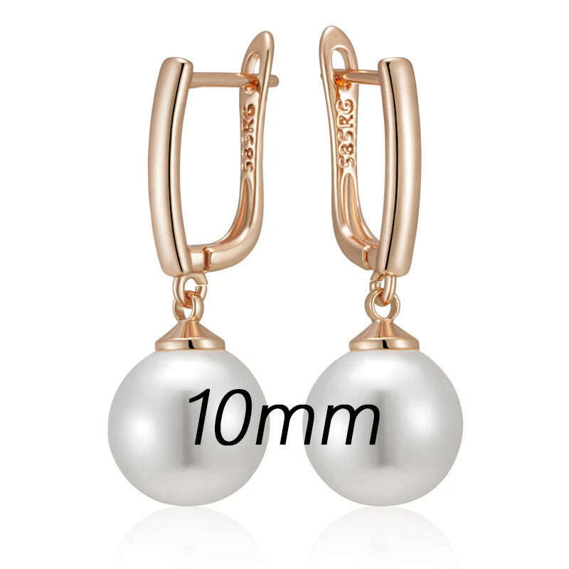 Kinel Hot Simple 10mm 12mm 16mm Pearl Drop Earrings for Women Luxury 585 Rose Gold Color Bridal Daily Earrings Wedding Jewelry - KIMLUD