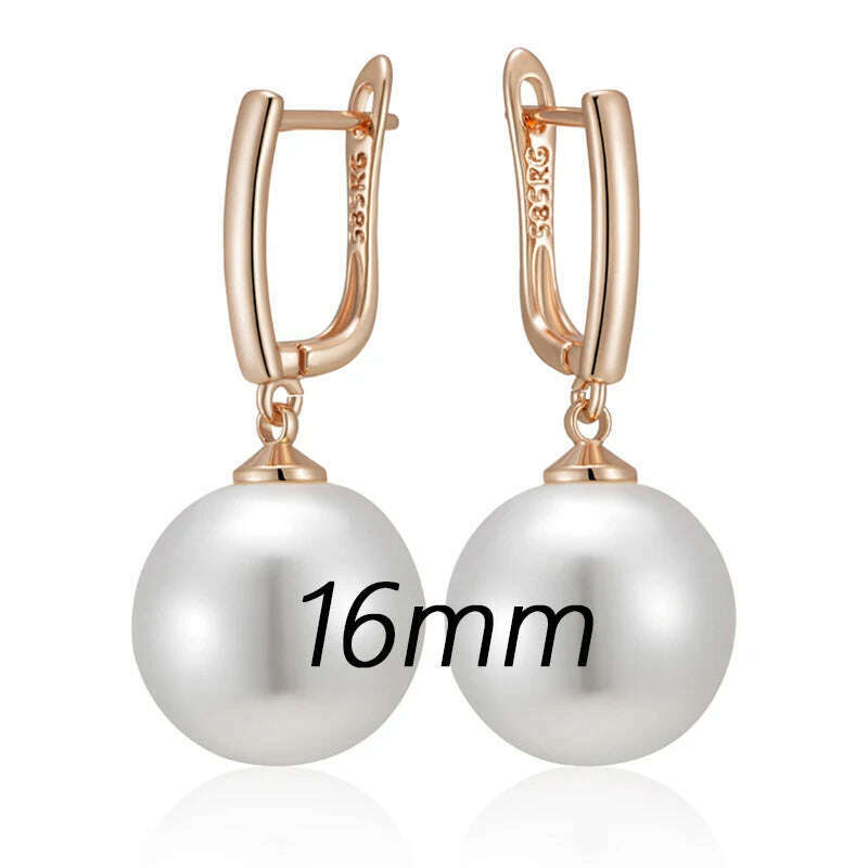 Kinel Hot Simple 10mm 12mm 16mm Pearl Drop Earrings for Women Luxury 585 Rose Gold Color Bridal Daily Earrings Wedding Jewelry - KIMLUD