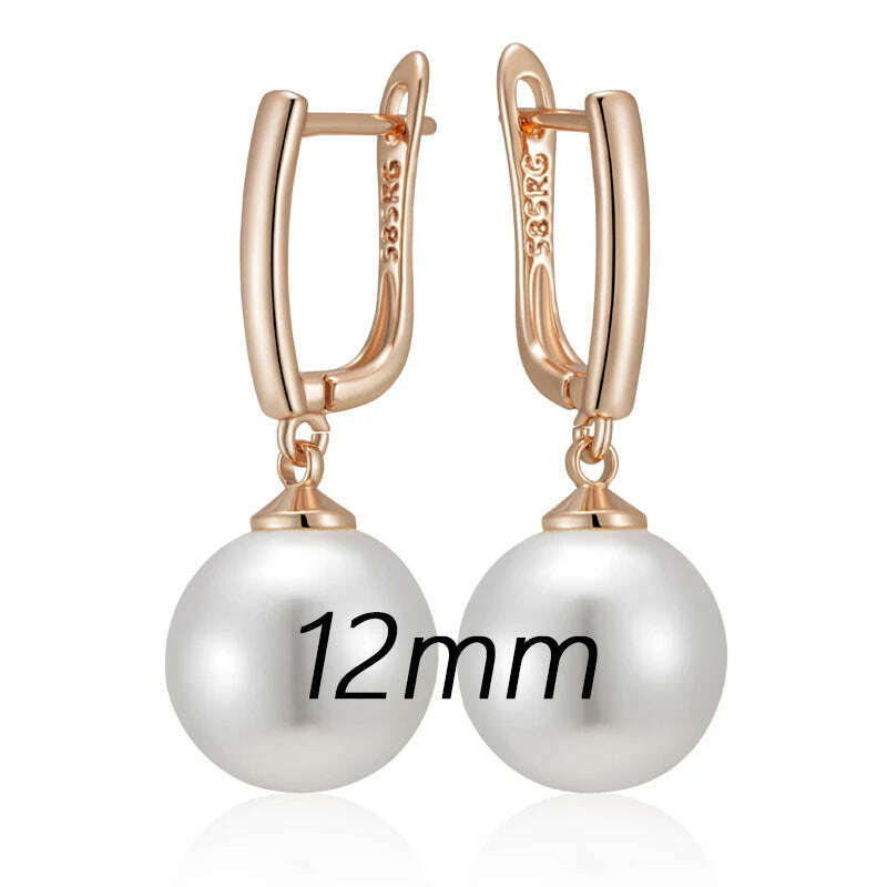 Kinel Hot Simple 10mm 12mm 16mm Pearl Drop Earrings for Women Luxury 585 Rose Gold Color Bridal Daily Earrings Wedding Jewelry - KIMLUD