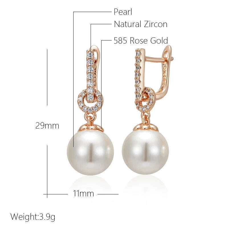 KIMLUD, Kinel Luxury 585 Rose Gold Color Pearl Drop Earrings Women Unique Geometric Full Natural Zircon Accessories Daily Jewelry Gift, KIMLUD Womens Clothes