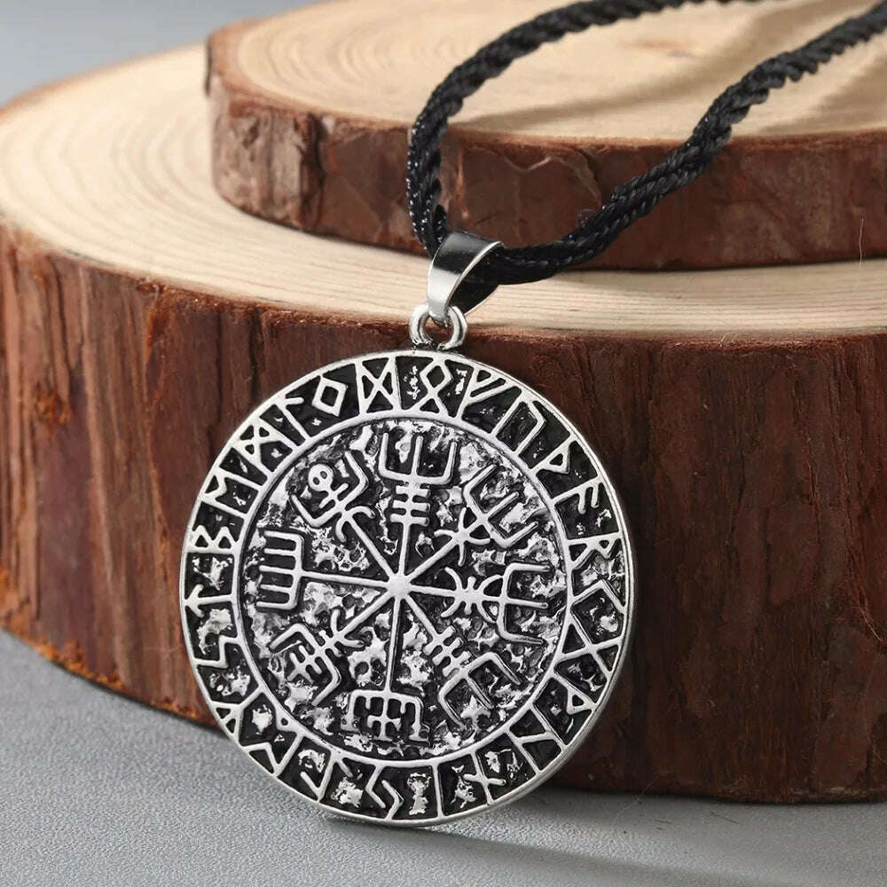 KIMLUD, Kinitial Norse Vegvisir Symbol Necklace Protection Symbol viking Men Pendant Magical Staves Compass Wholesale Jewelry, KIMLUD Womens Clothes