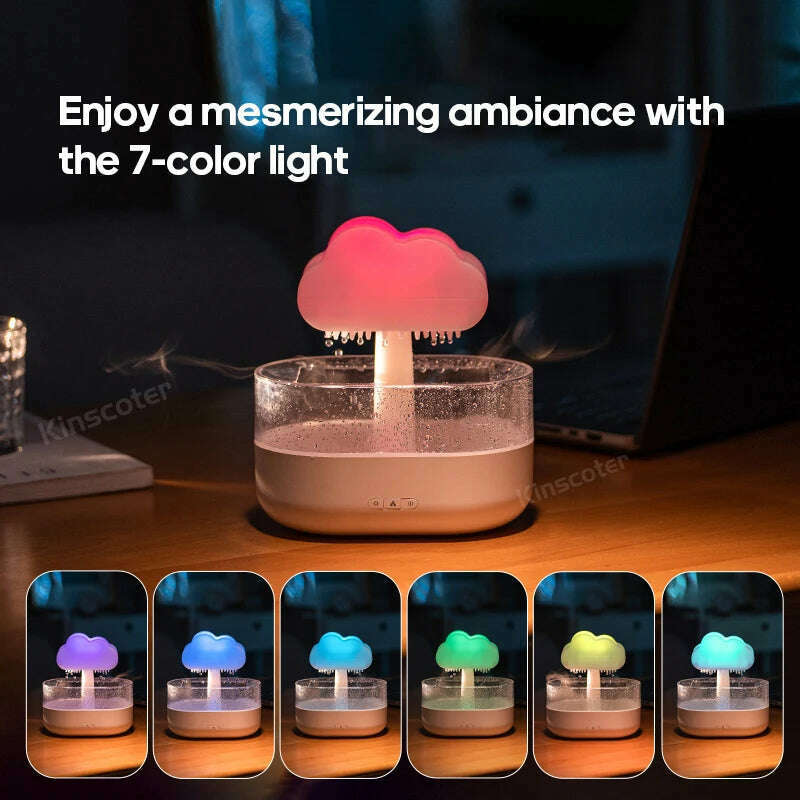 KINSCOTER Rain Clouds Aroma Diffuser Zen Raindrops Air Humidifier Essential Oil Diffuser USB Desktop Ultrasonic Sprayer - KIMLUD