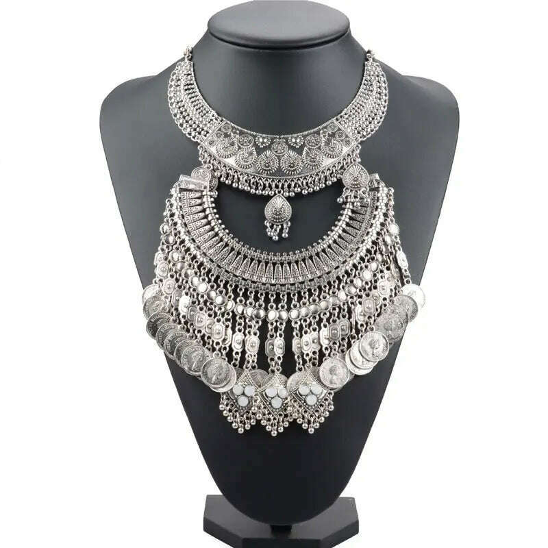 KIMLUD, KMVEXO Gypsy Vintage Maxi Jewelry Trendy Collar Ethnic Bohemian Statement Necklace Women High Quality Crystal Choker Necklaces, KIMLUD Womens Clothes