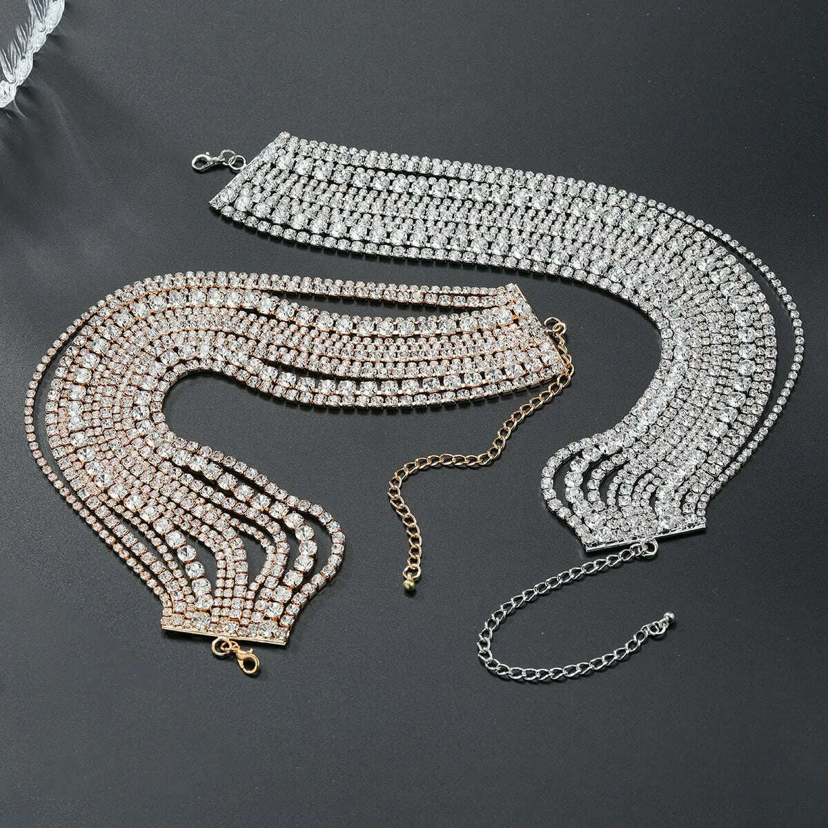 KIMLUD, KMVEXO Luxury Multilayers Crystal Chokers Necklaces for Women Rhinestone Chains Necklaces Statements Jewelry Wedding Party Gift, KIMLUD Womens Clothes